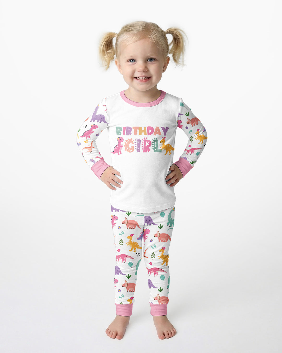 Personalized Dinosaur Birthday Bamboo Two Piece Long Sleeve Pajama Set