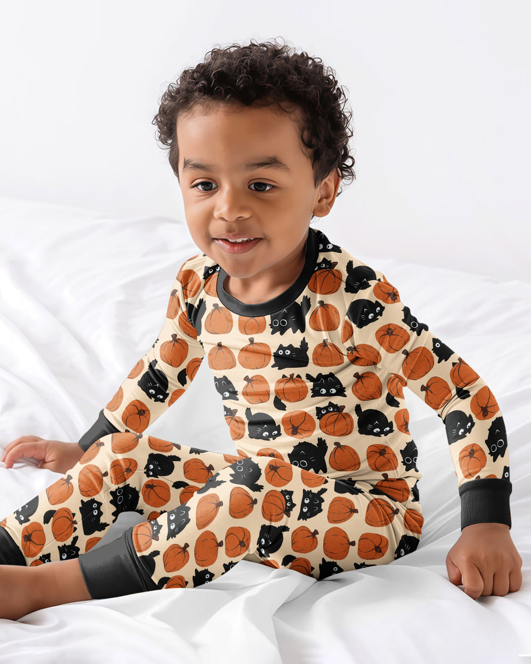 Black Cat Pumpkins Bamboo Two Piece Long Sleeve Pajama Set