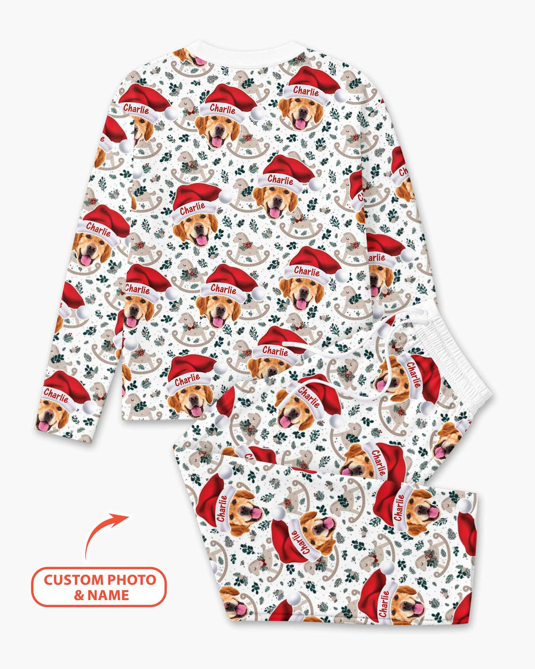 Custom Dog Photo Santa Claus Bamboo Men's Pajama Set