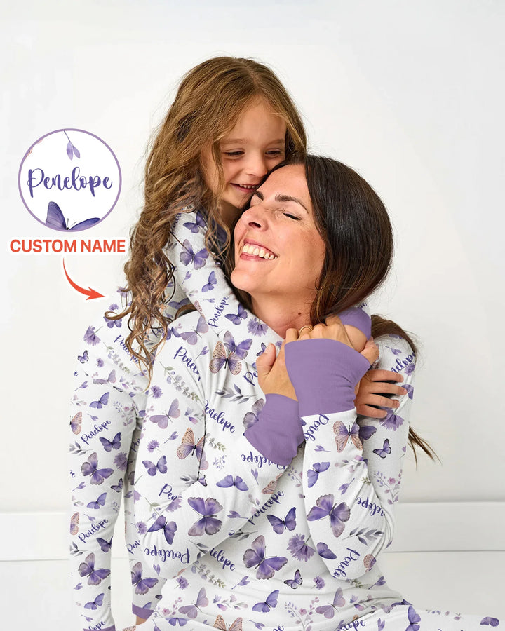 Custom Name Lilac Bloom Bamboo Women Pajama Set