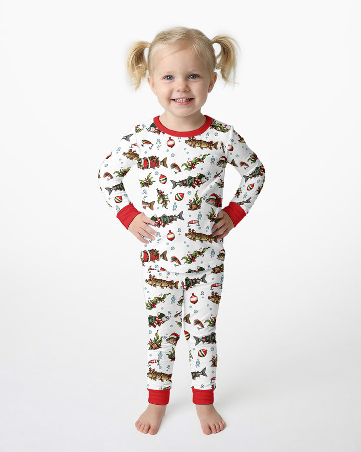 Christmas Trout Fishing Bamboo Two Piece Long Sleeve Pajama Set