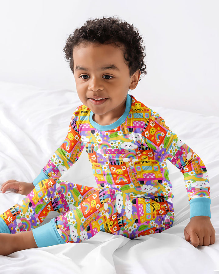 Retro Happy Classroom Bamboo Two Piece Long Sleeve Pajama Set