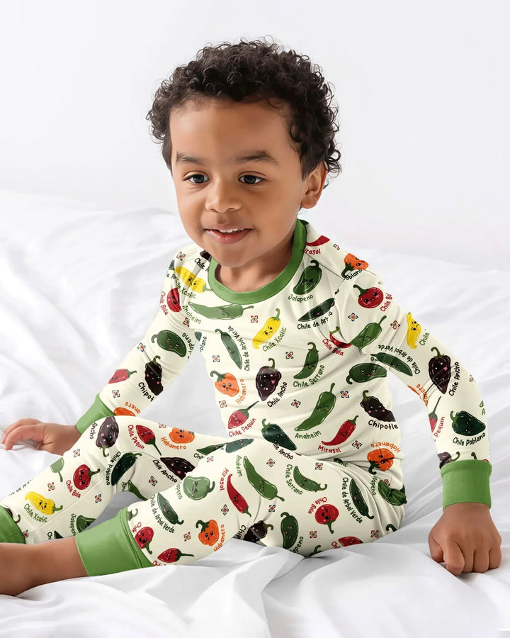 Kawaii  Mexican Chiles Bamboo Two Piece Long Sleeve Pajama Set