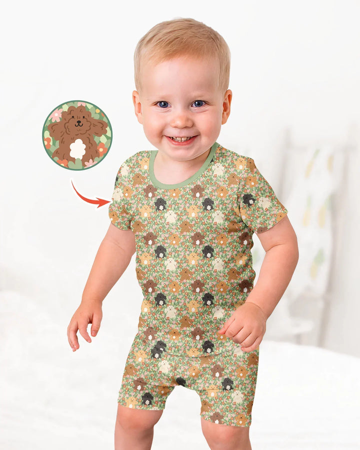 Puppy Garden Family Matching Bamboo Two Piece Short Sleeve Shorts Pajama Set