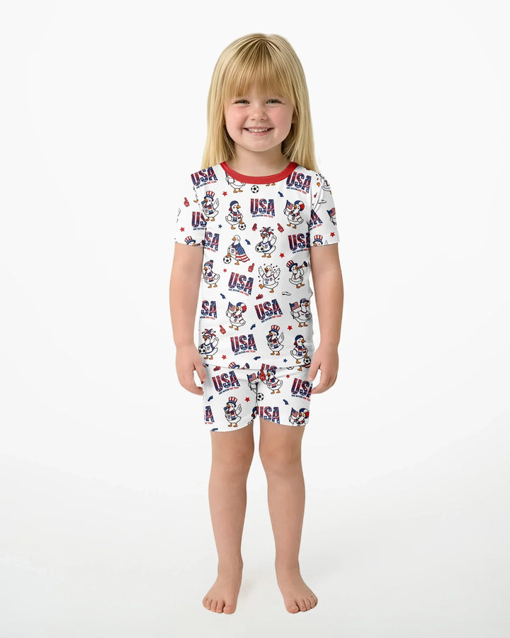 One Nation One Team Bamboo Two Piece Short Sleeve Shorts Pajama Set