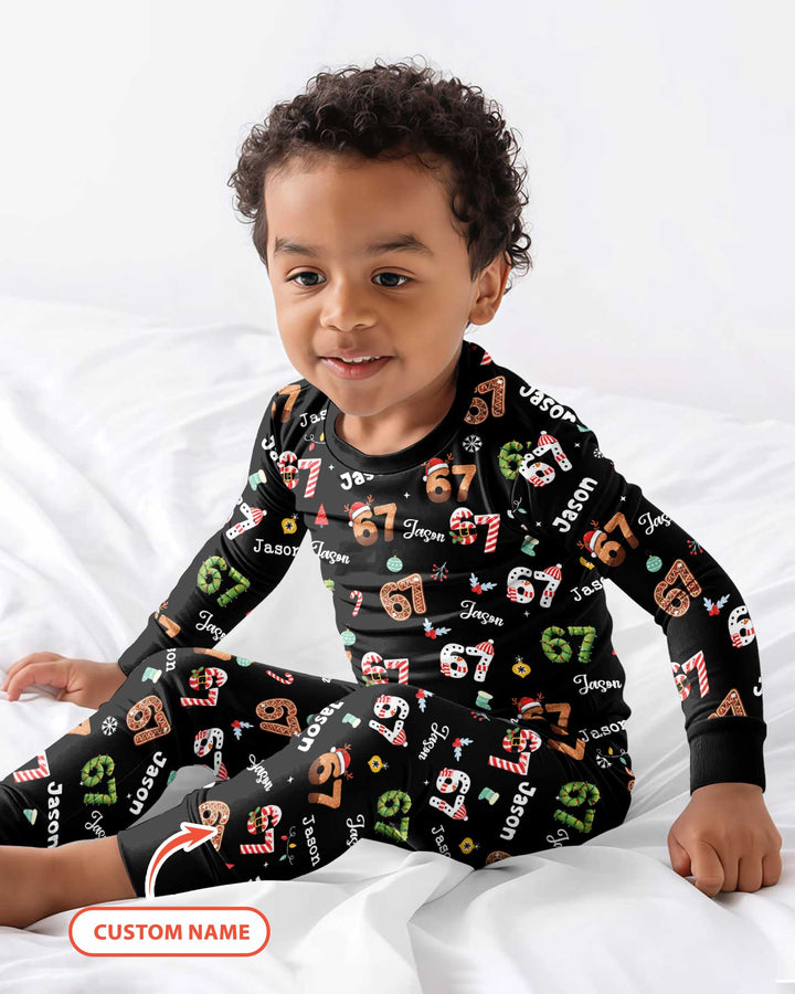 Custom '6 7' Six Seven Christmas Slang Meme Bamboo Two Piece Long Sleeve Pajama Set