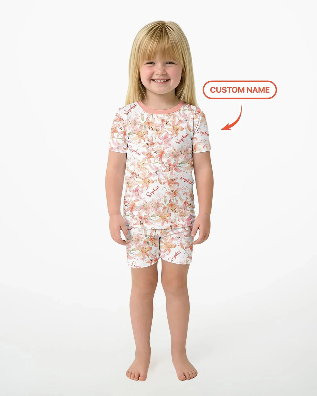 Custom Name Birth Month Flowers Bamboo Two Piece Short Sleeve Shorts Pajama Set