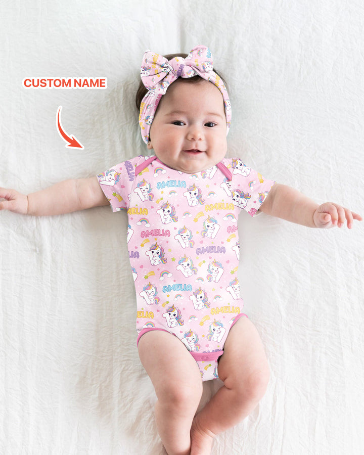 Custom Name Kawaii Unicorn Birthday Bamboo Bodysuit