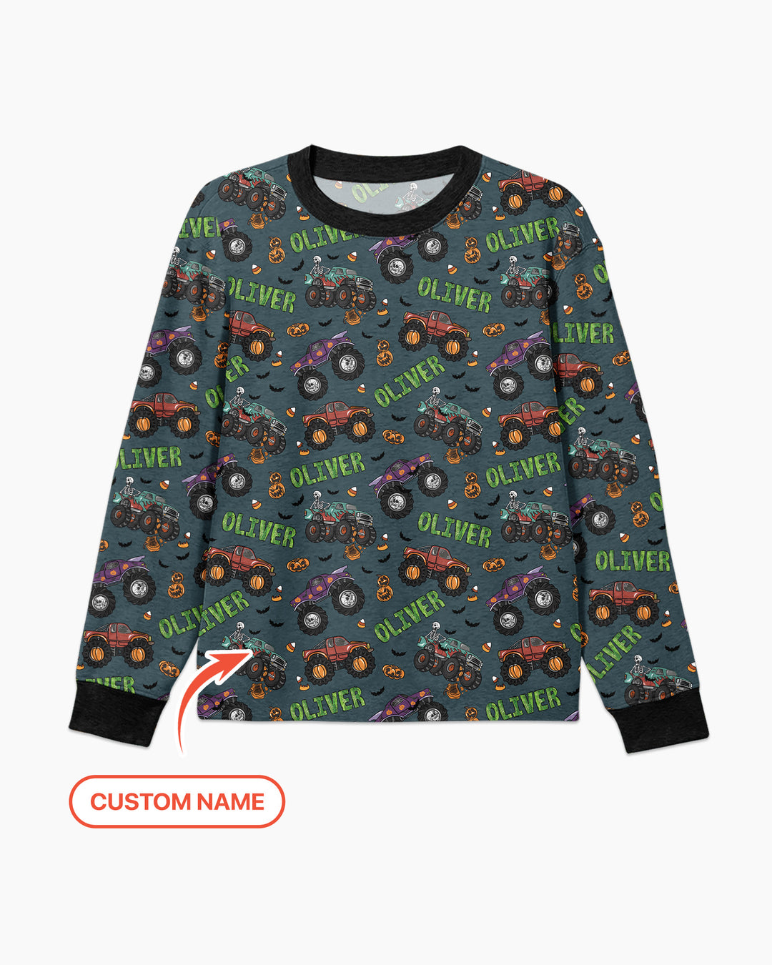 Custom Name Haunted Monster Trucks  Bamboo Men's Pajama Set