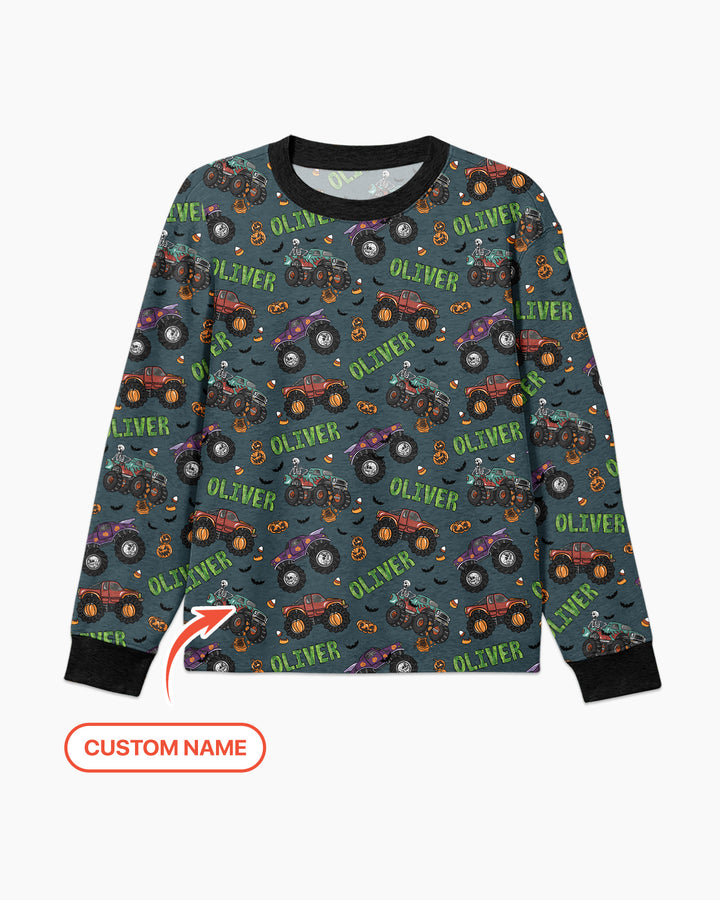 Custom Name Haunted Monster Trucks  Bamboo Men's Pajama Set