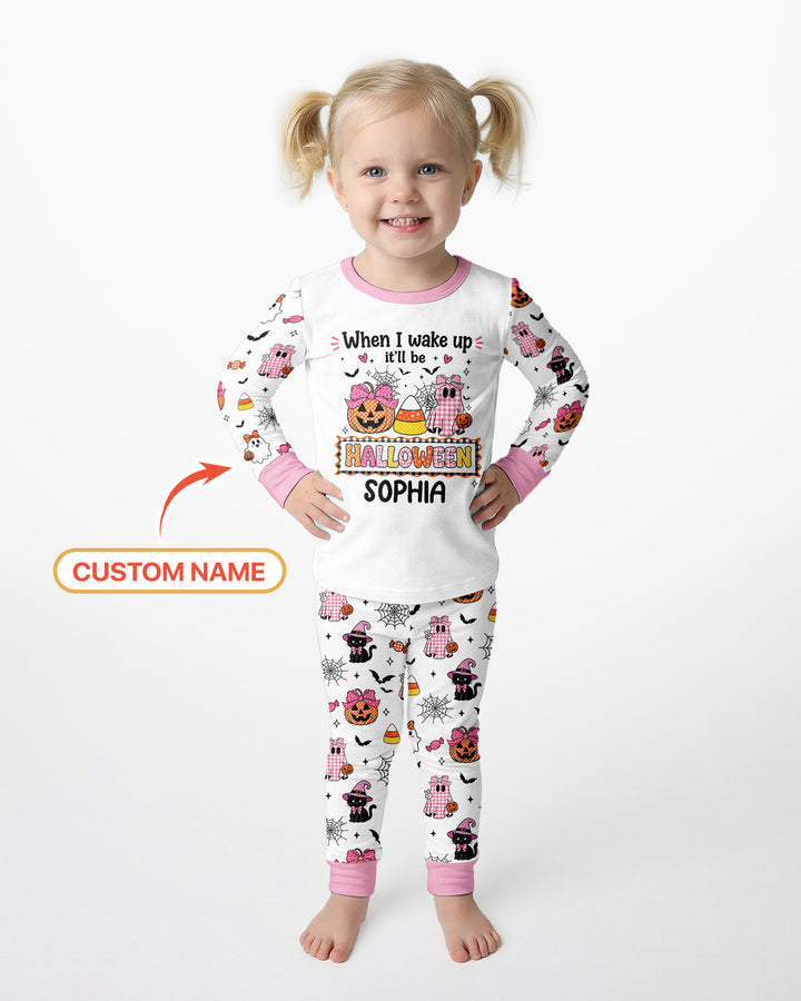 Custom Name When I Wake Up It'll Be Halloween! Bamboo Two Piece Long Sleeve Pajama Set