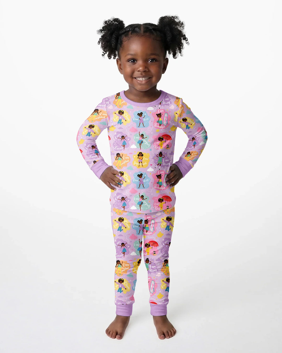 African American Girl I Am Loved Bamboo Two Piece Long Sleeve Pajama Set