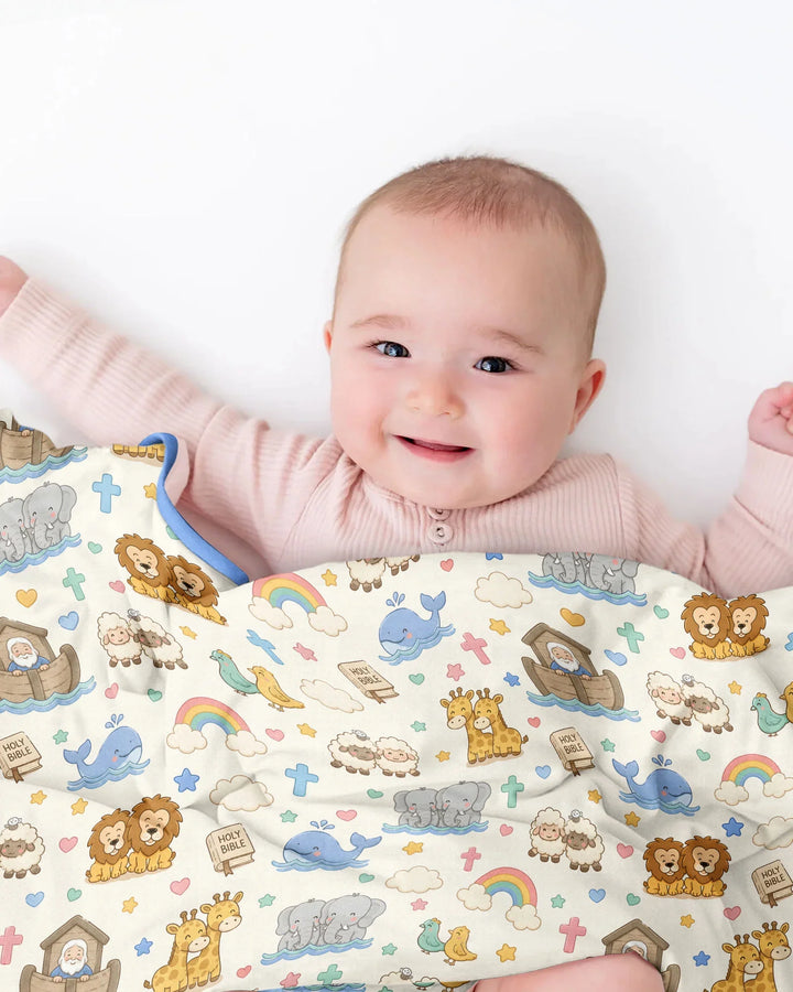 Noah's Ark Jesus Loves Me Bamboo Blanket