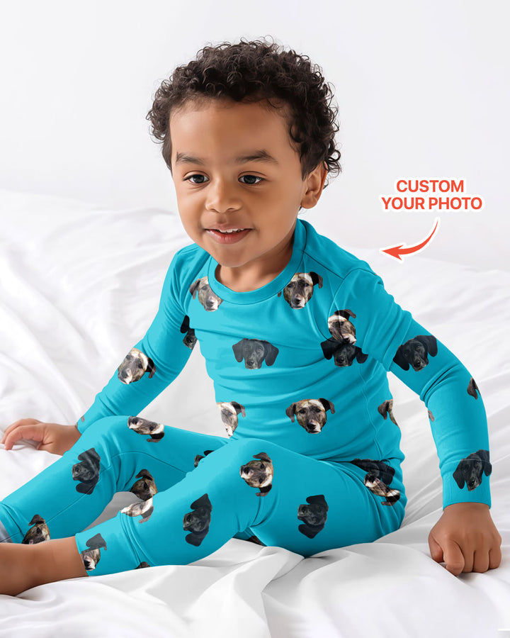 Custom Pet Face Photo Bamboo Two Piece Long Sleeve Pajama Set