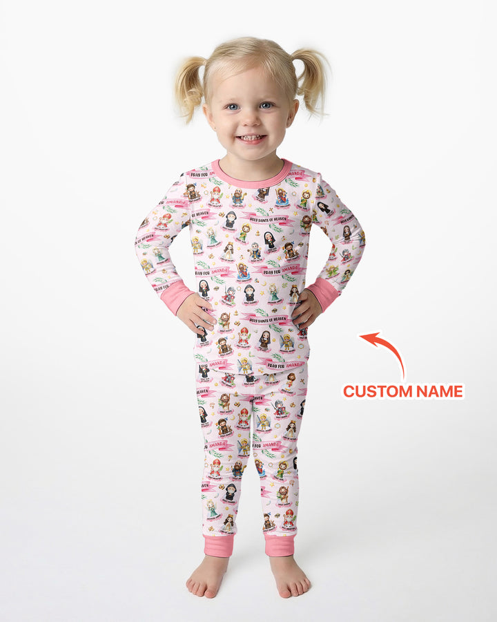 Santas y Santos del Cielo Juego de Pijama de Dos Piezas de Bambú de Manga Larga con Nombre Personalizado