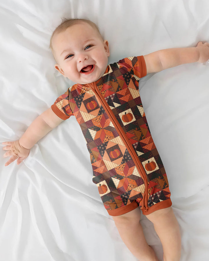 Vintage Pumpkin Patchwork Fall Bamboo Shorty Zippy