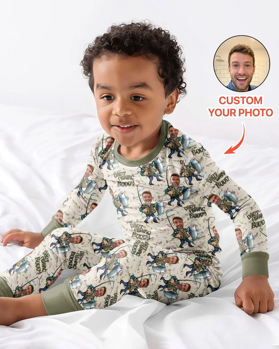 Custom Photo Dad Fishing's Buddy Daddy & Me Matching Bamboo Two Piece Long Sleeve Pajama Set