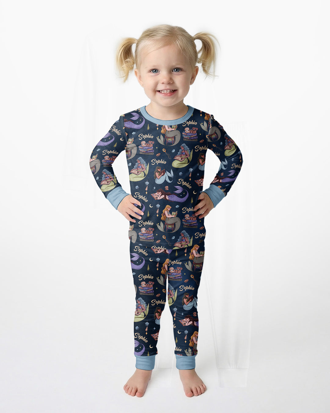 Mermaid Reads Bamboo Two Piece Long Sleeve Pajama Set