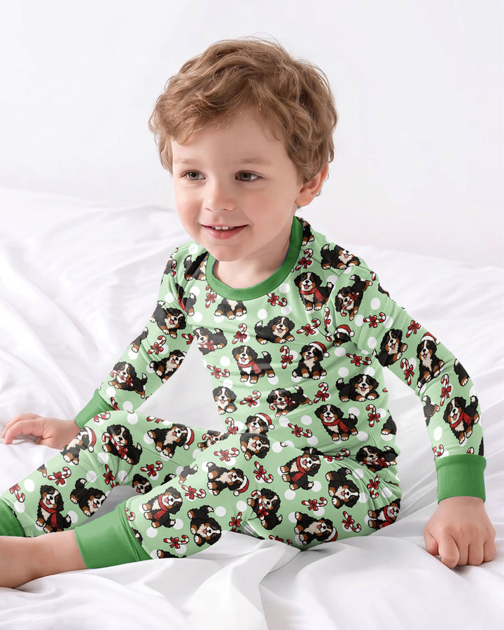 Holiday Bernese Mountain Christmas Dog Bamboo Two Piece Long Sleeve Pajama Set