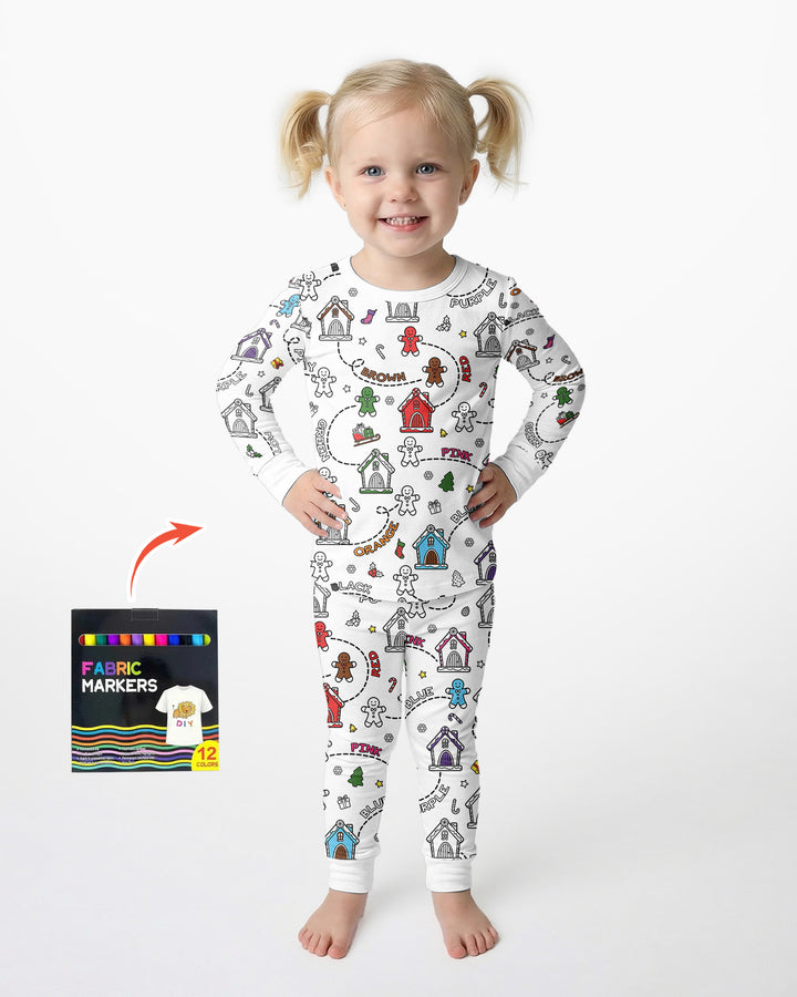 Colorable Matching Color Gingerbread Bamboo Two Piece Long Sleeve Pajama Set