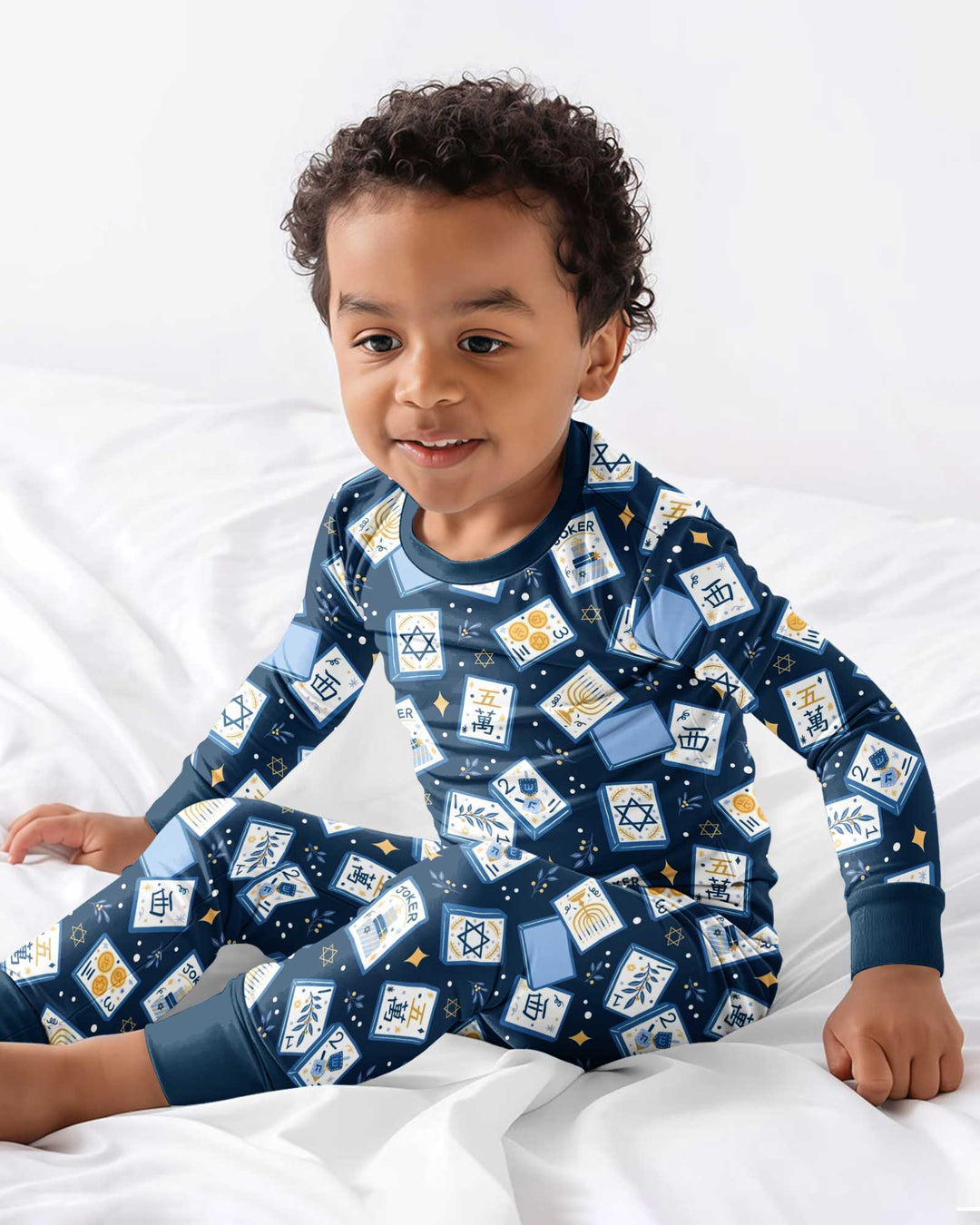 Mahjong Tov Hanukkah Family Matching Bamboo Two Piece Long Sleeve Pajama Set