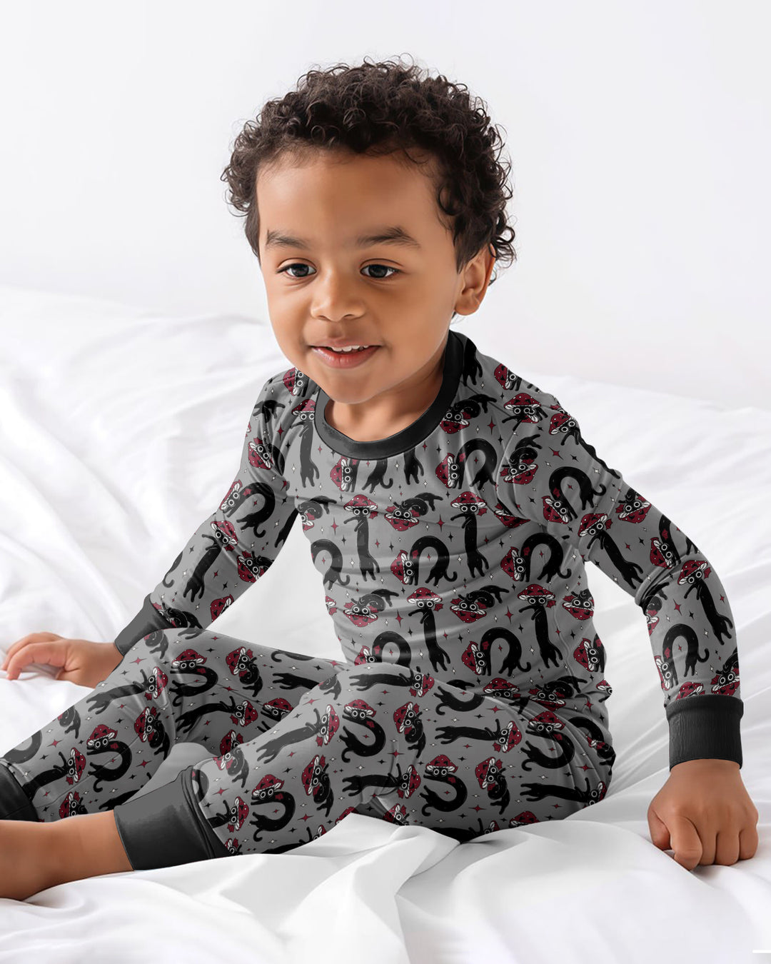 Mushroom Cat Mischief Bamboo Two Piece Long Sleeve Pajama Set