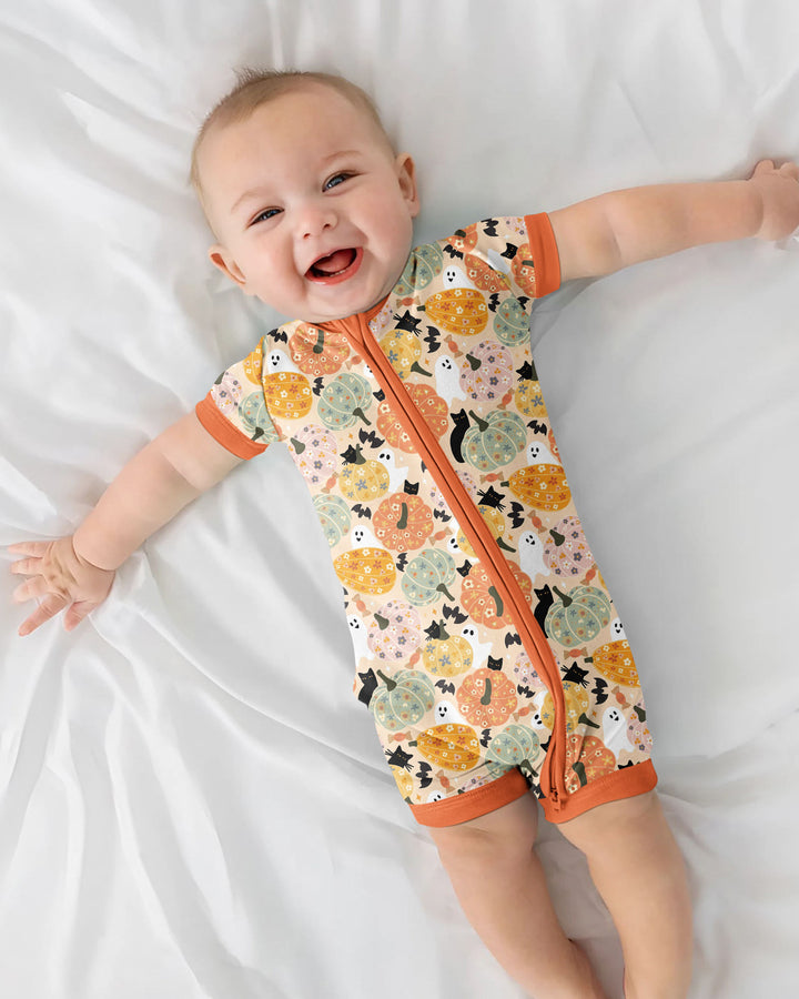 Floral Pumpkin Ghost Halloween Bamboo Shorty Zippy