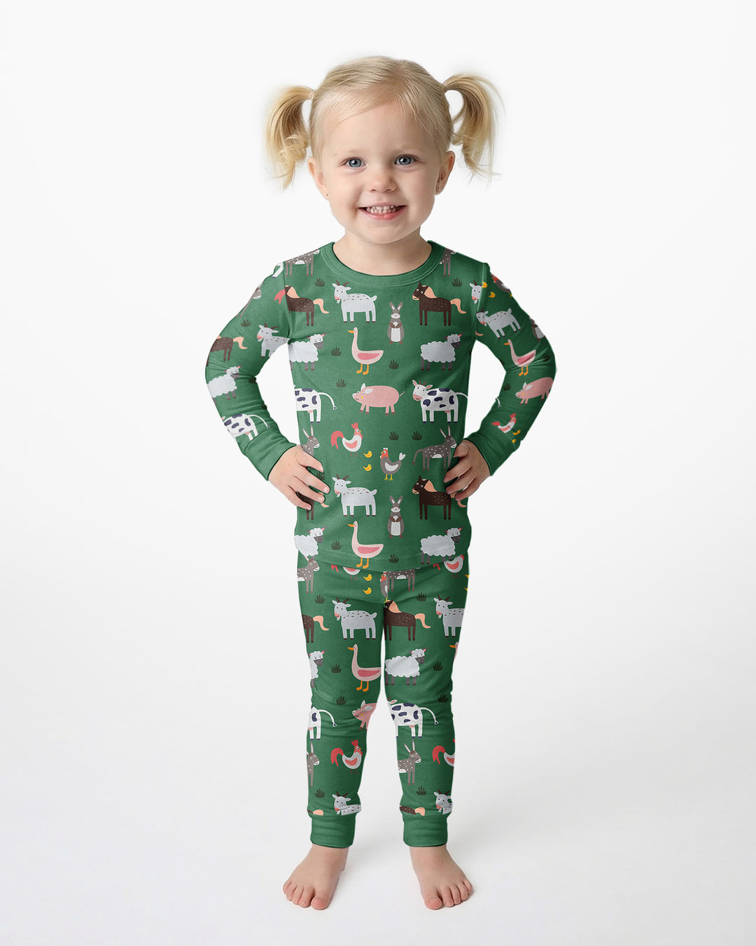 Green Farm Animals Bamboo Two Piece Pajama Set