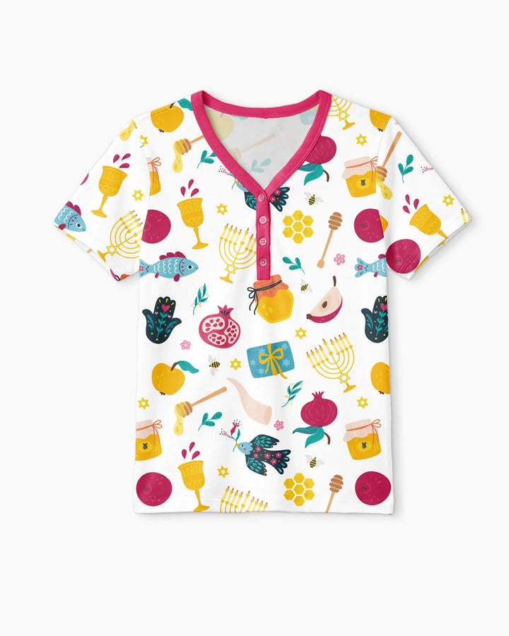 Shanah Tovah Party Bamboo Women Short Sleeve Short Pajama Set