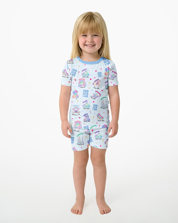 God Says I Am Girl Bamboo Two Piece Short Sleeve Shorts Pajama Set