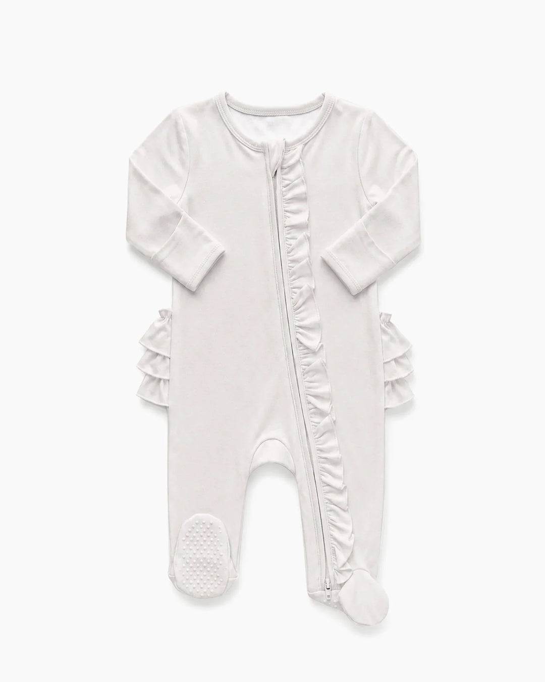 Solid Color Zipper Ruffle Footie