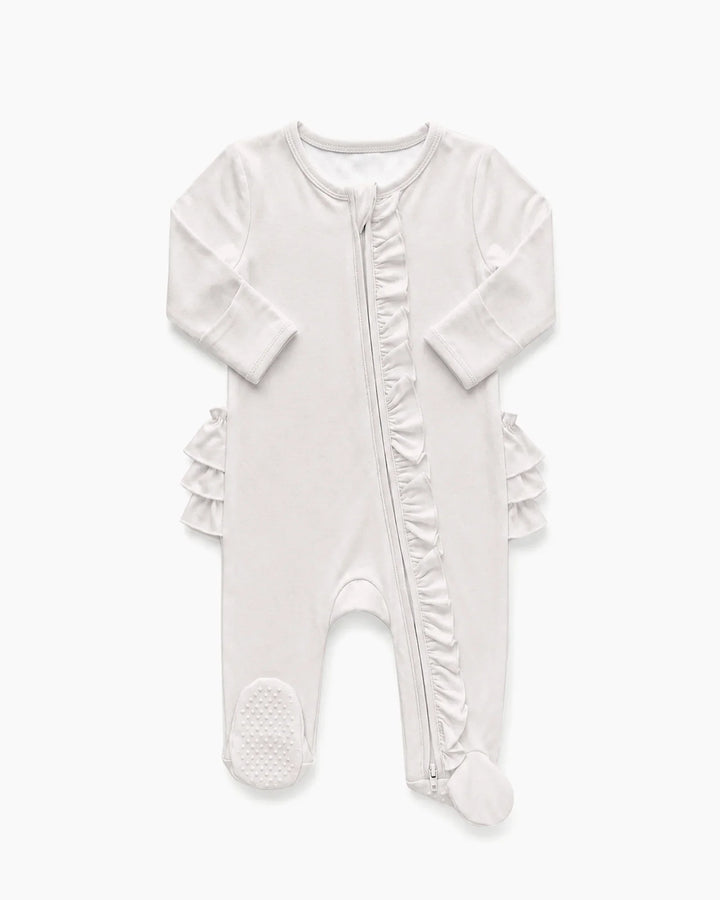 Solid Color Zipper Ruffle Footie