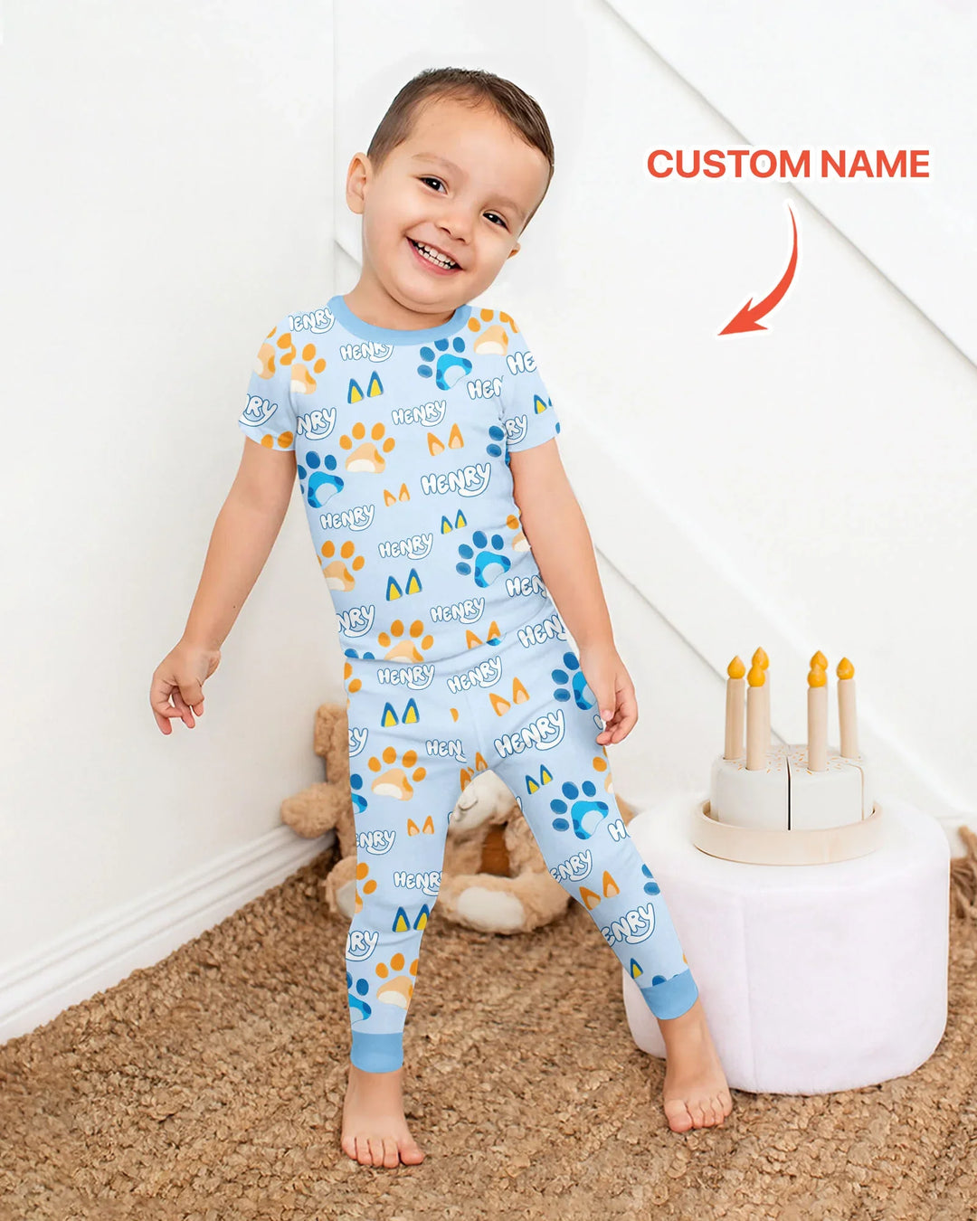 Conjunto de pijama de dos piezas de bambú de manga corta, plantilla personalizada