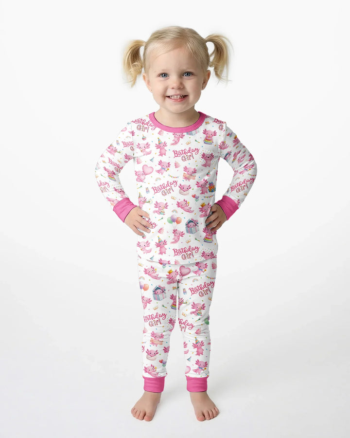 Cute Axolotl Birthday Girl Bamboo Two Piece Long Sleeve Pajama Set