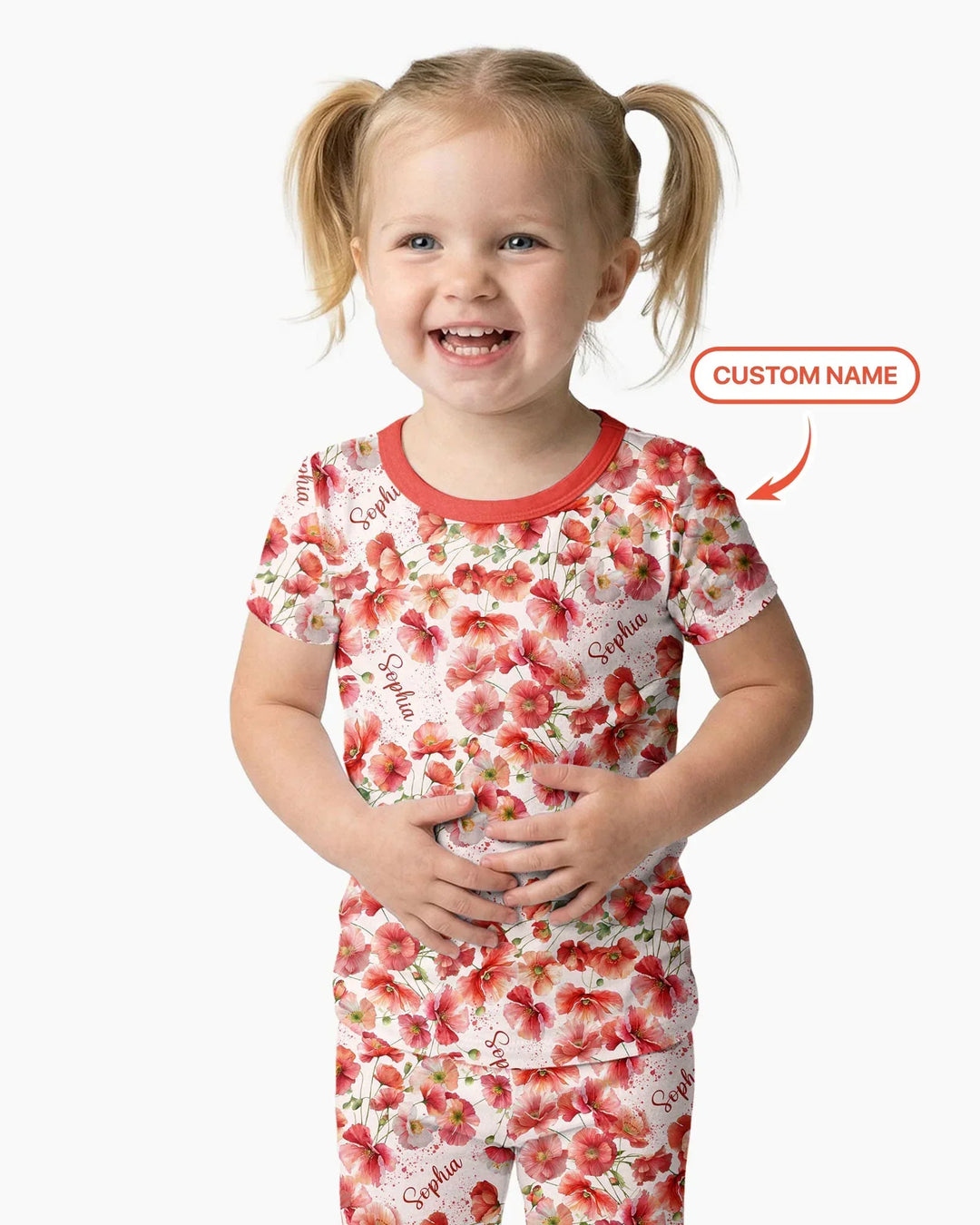 Custom Name Birth Month Flowers Bamboo Two Piece Short Sleeve Pajama Set