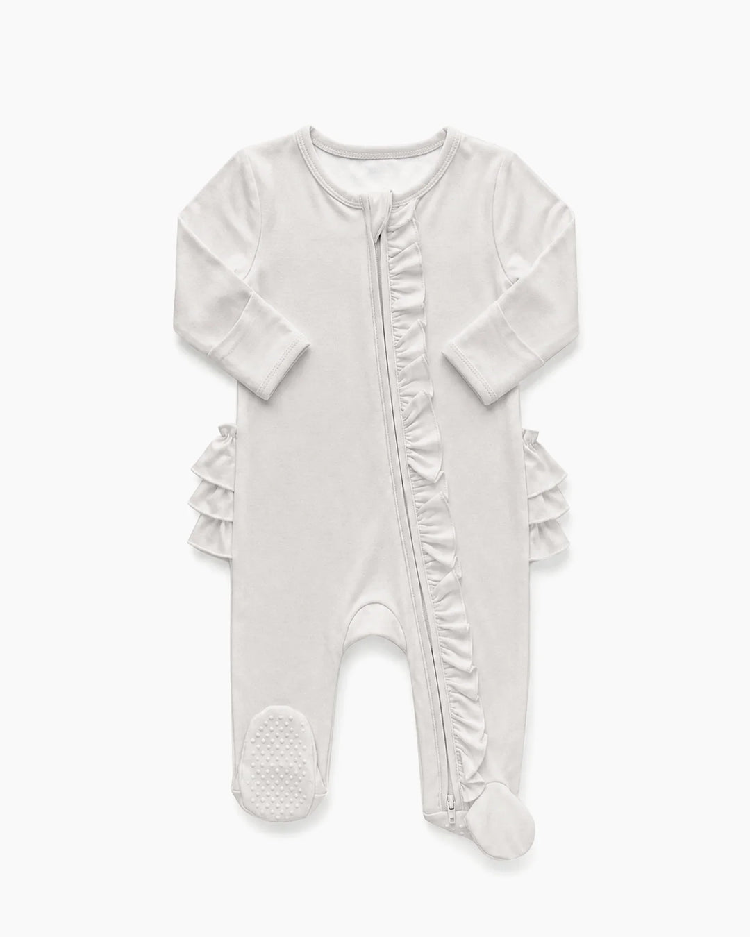 Solid Color Zipper Ruffle Footie