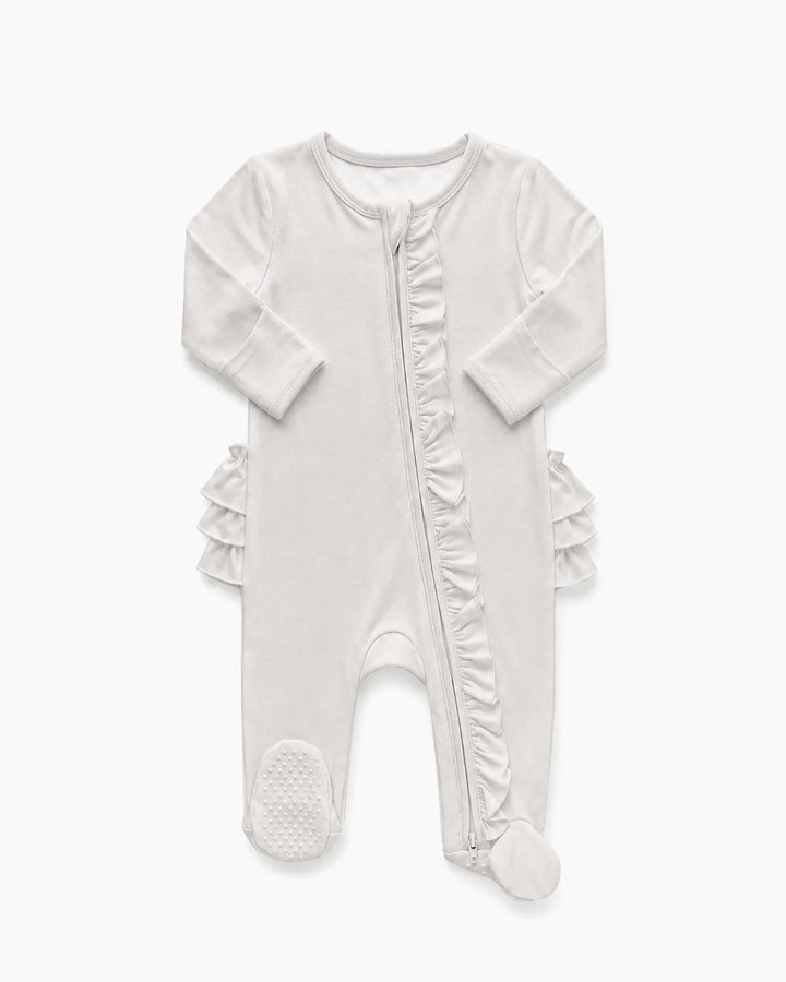 Solid Color Zipper Ruffle Footie
