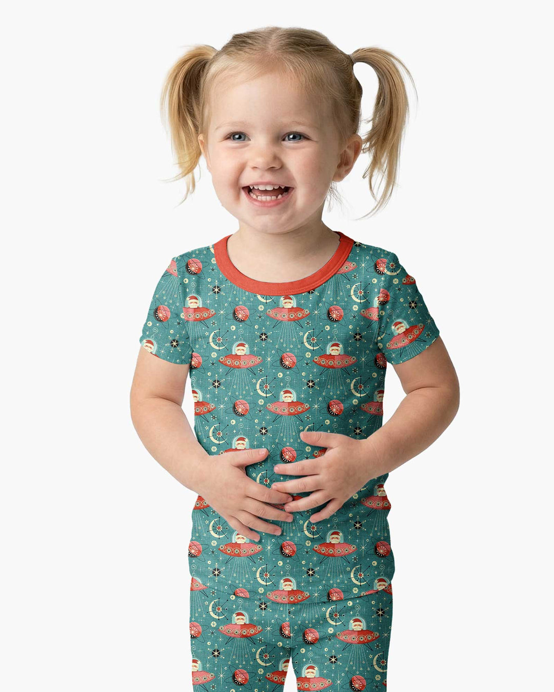 Atomic Santas in Space Bamboo Two Piece Short Sleeve Pajama Set