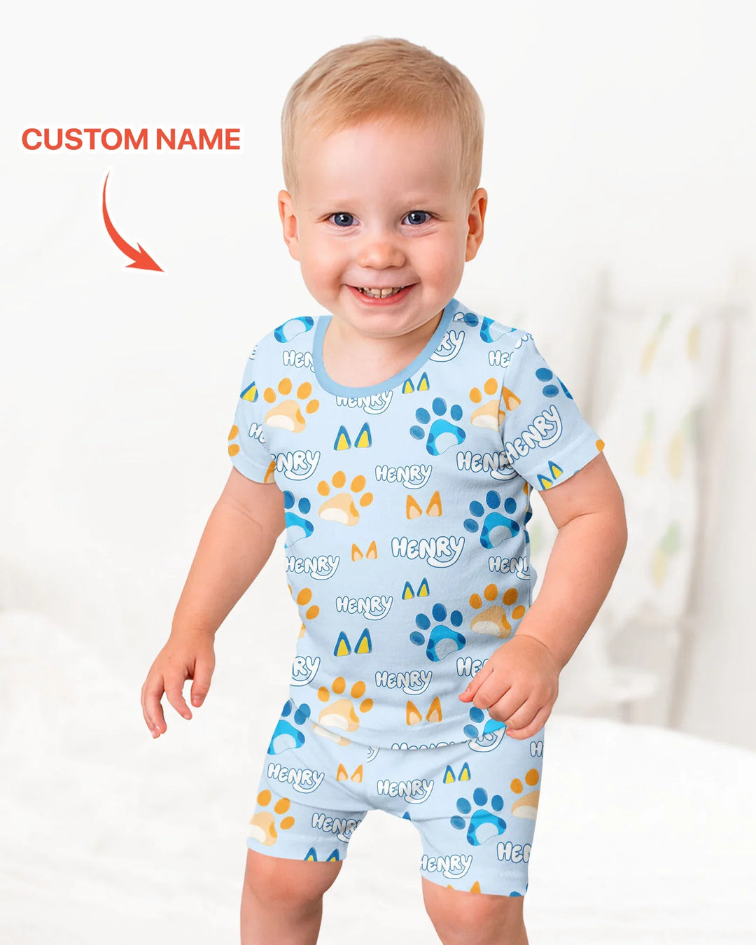 Pijama de bambú de dos piezas de manga corta con pantalón corto, plantilla personalizada