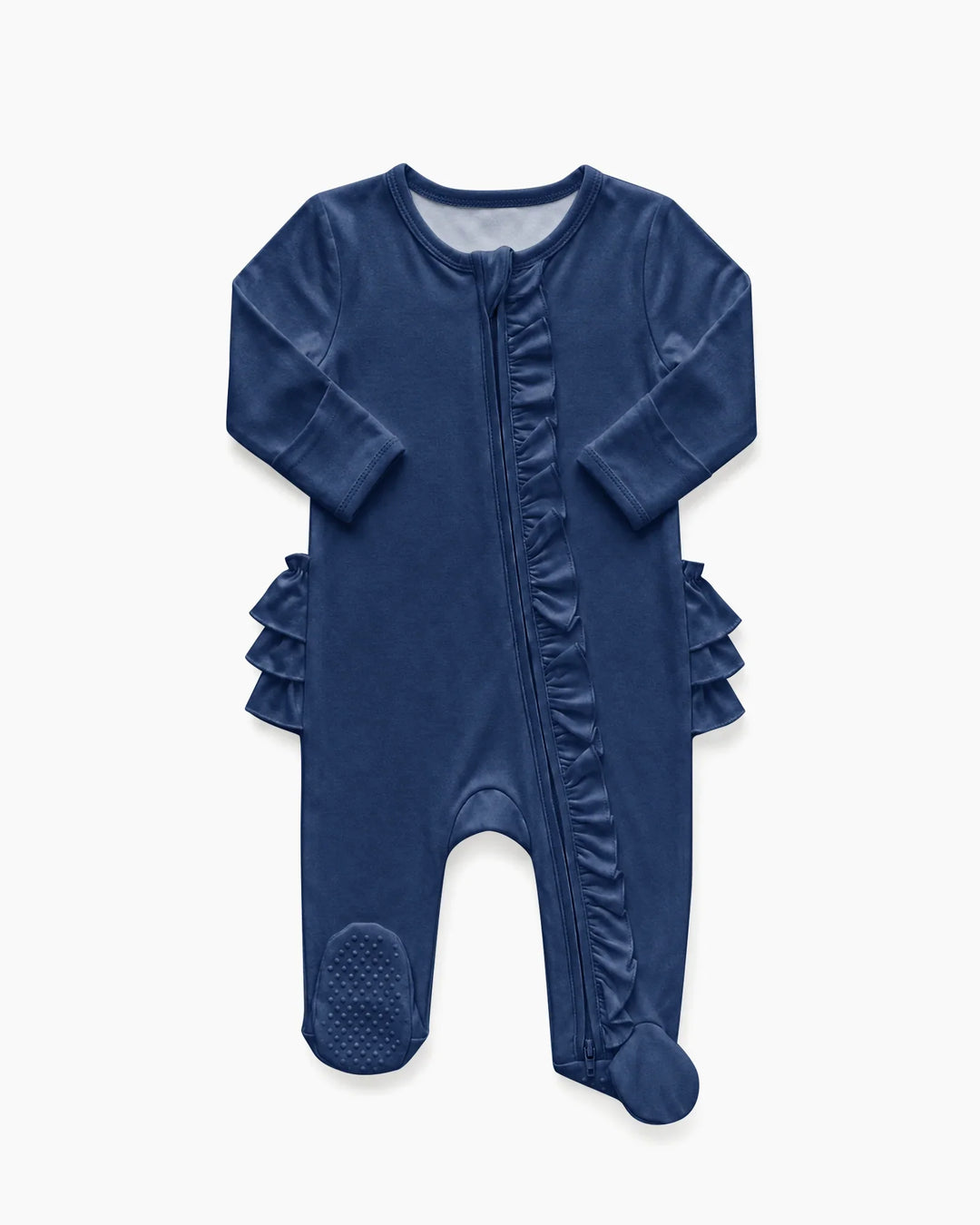 Solid Color Zipper Ruffle Footie