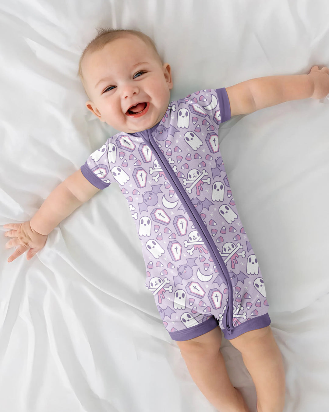 Cute Ghost Halloween Pastel Purple Spooky Bamboo Shorty Zippy
