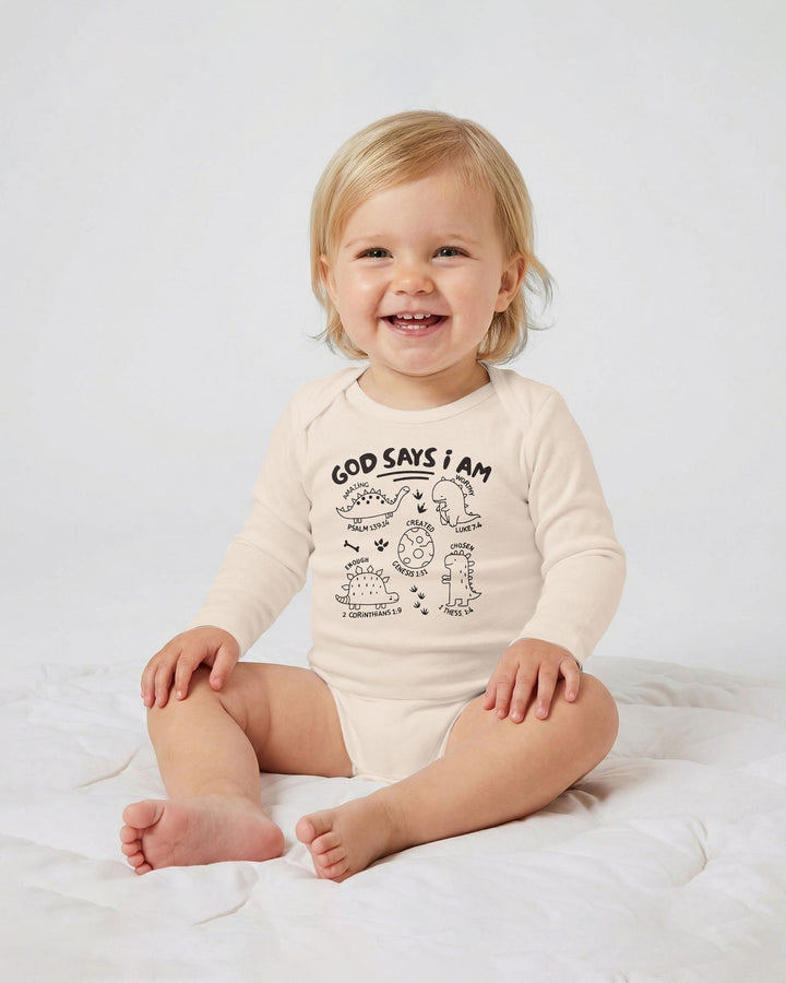 God say i am Dinosaur Bamboo Bodysuit