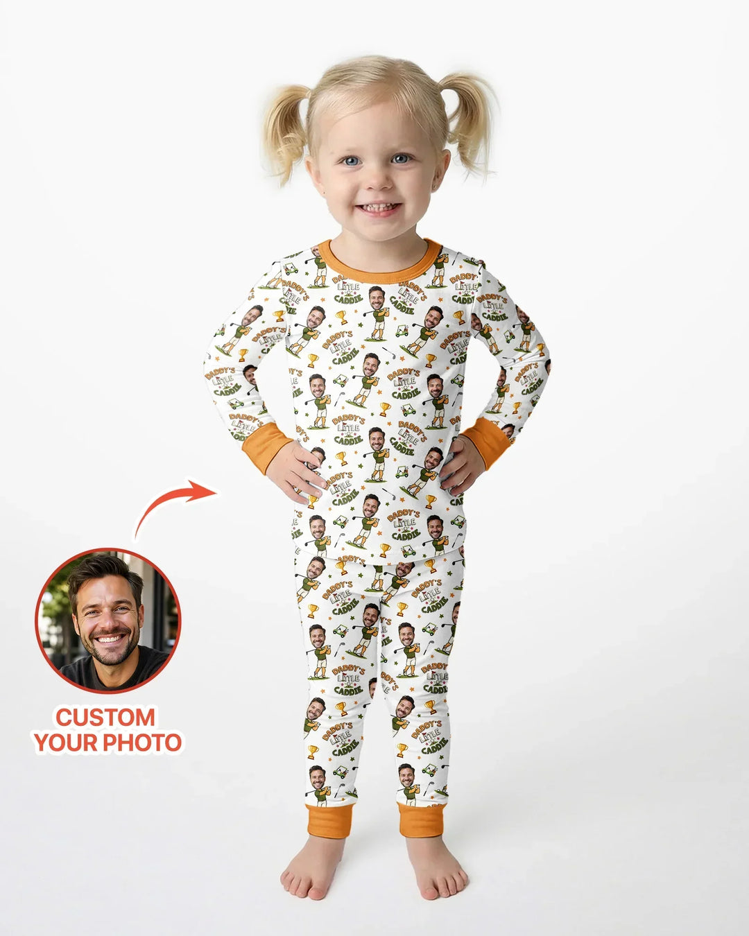 Custom Photo Daddy's Little Caddie Daddy & Me Matching Bamboo Two Piece Long Sleeve Pajama Set