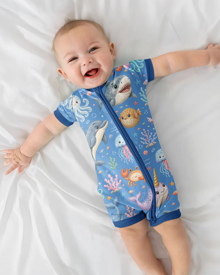 Cute Ocean Animals Bamboo Shorty Zippy