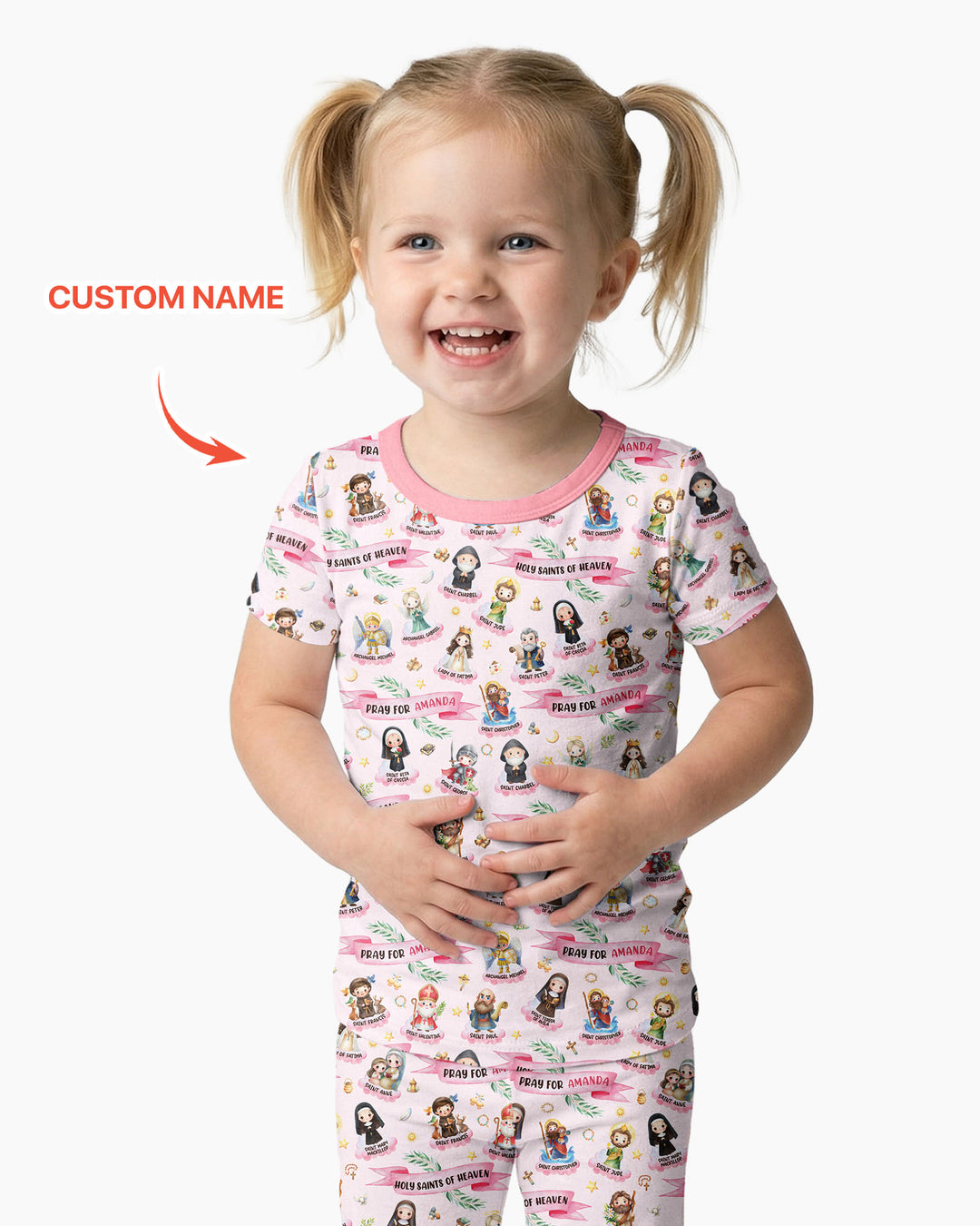 Santas del Cielo Pijama de dos piezas de bambú de manga corta con nombre personalizado