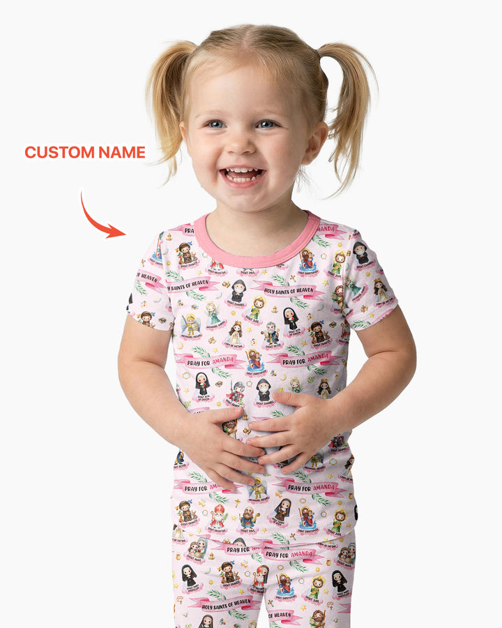 Santas del Cielo Pijama de dos piezas de bambú de manga corta con nombre personalizado
