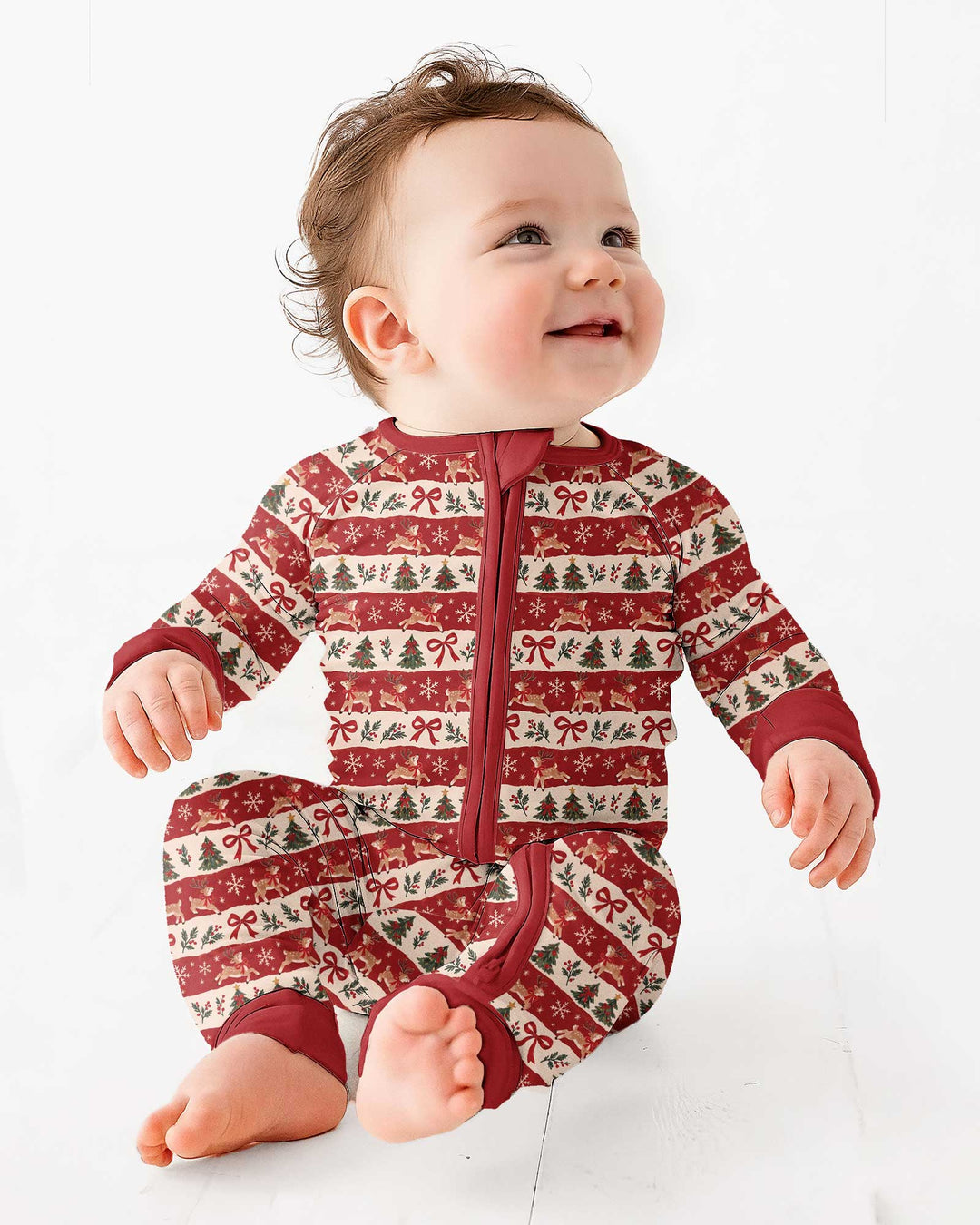 Vintage Reindeer Christmas Stripes Bamboo Convertible Zippy