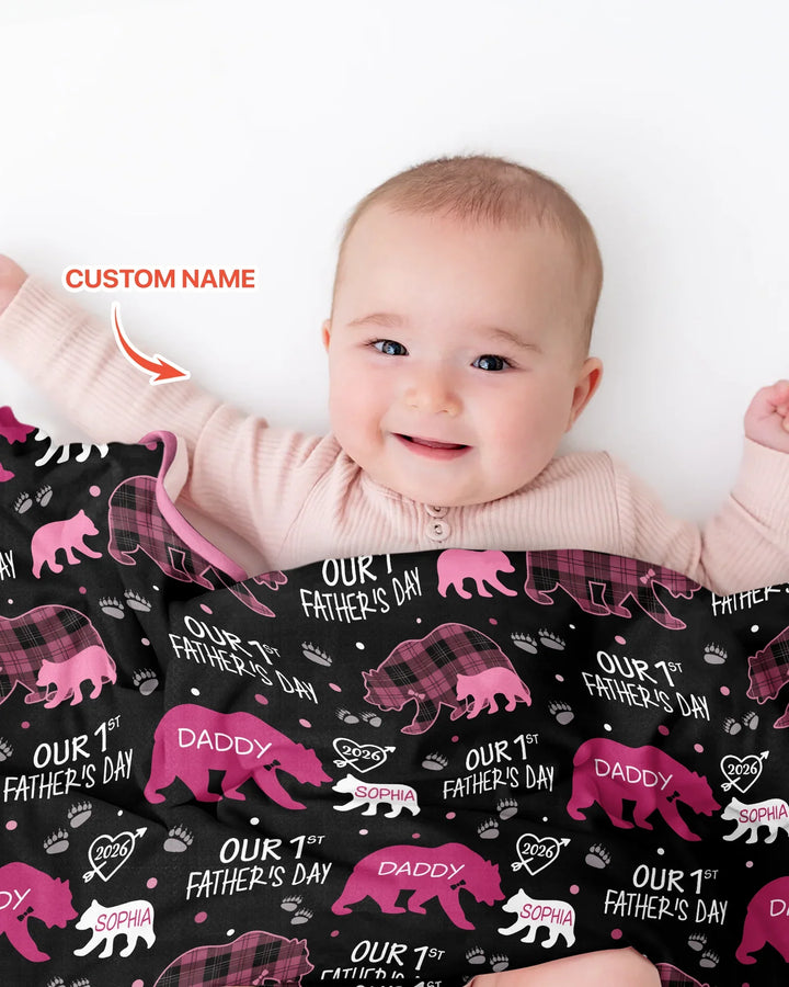 Our 1st Father's Day Daddy Bear & Me Matching Bamboo Blanket