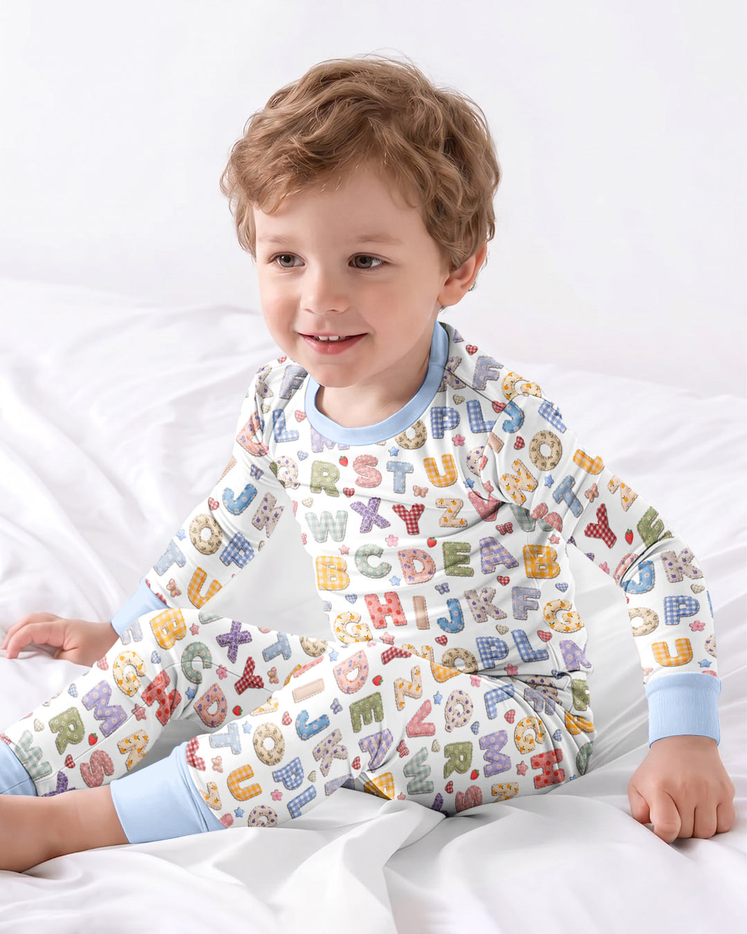 Fabric Alphabet Letters Bamboo Two Piece Long Sleeve Pajama Set