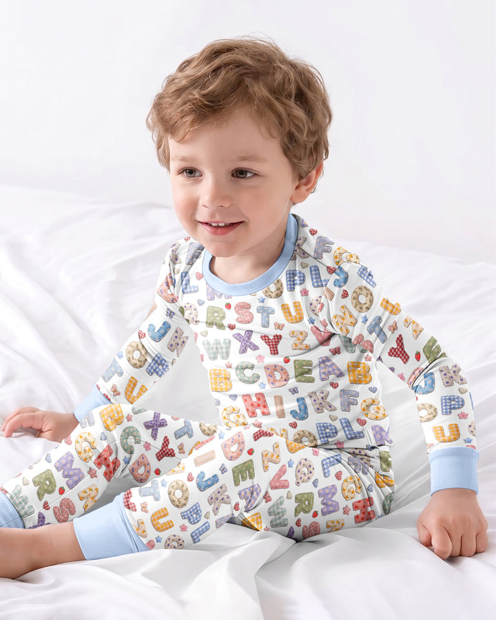 Fabric Alphabet Letters Bamboo Two Piece Long Sleeve Pajama Set